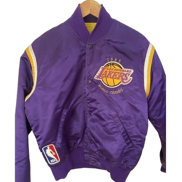 Vtg 1985 Los Angeles Lakers Starter Satin Bomber Jacket World Champion Purple